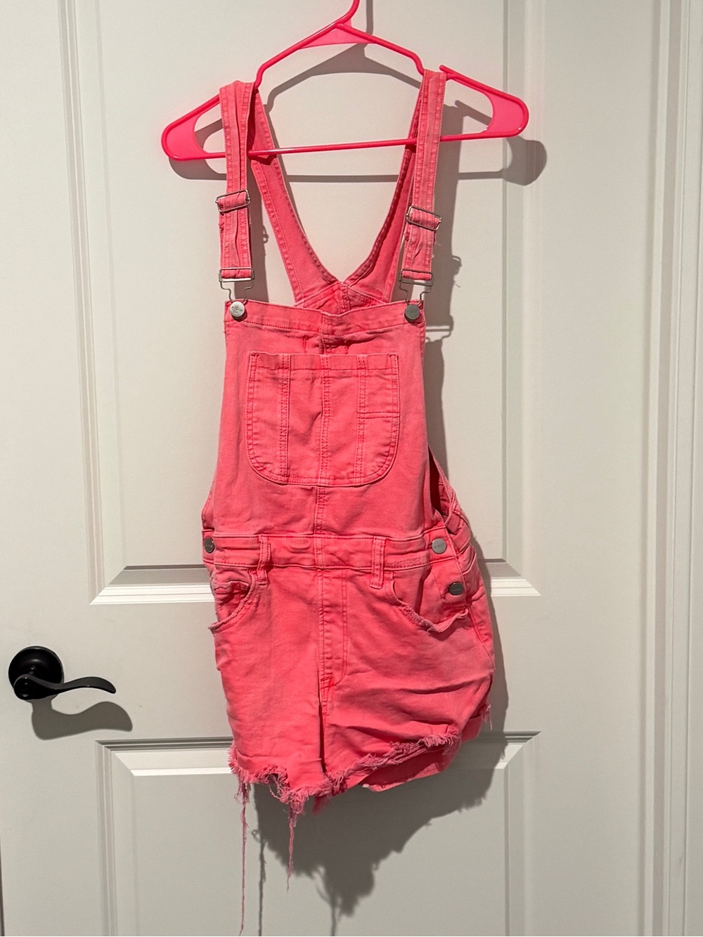 Women's Coral Pink Denim Short Overalls